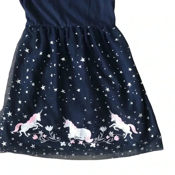 Wonder Nation Navy Unicorn Silver Star Long Sleeve Dress- Girls S 4-5 - Picture 3 of 10